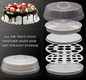 Collasible Portable Food Carrier for Cakes, Cupcakes, Deviled Eggs, Vegetables and Dip - 4 in 1 Perfect Appetizer Platter for Party or Traveling, Space-Saving, Easy to Carry Plastic Storage with Lid